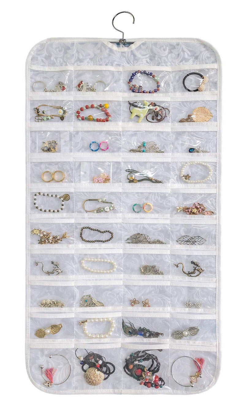 BB Brotrade Hanging Jewelry Organizer,Accessories Organizer,80 Pocket Organizer for Holding Jewelries (White-Embossed)