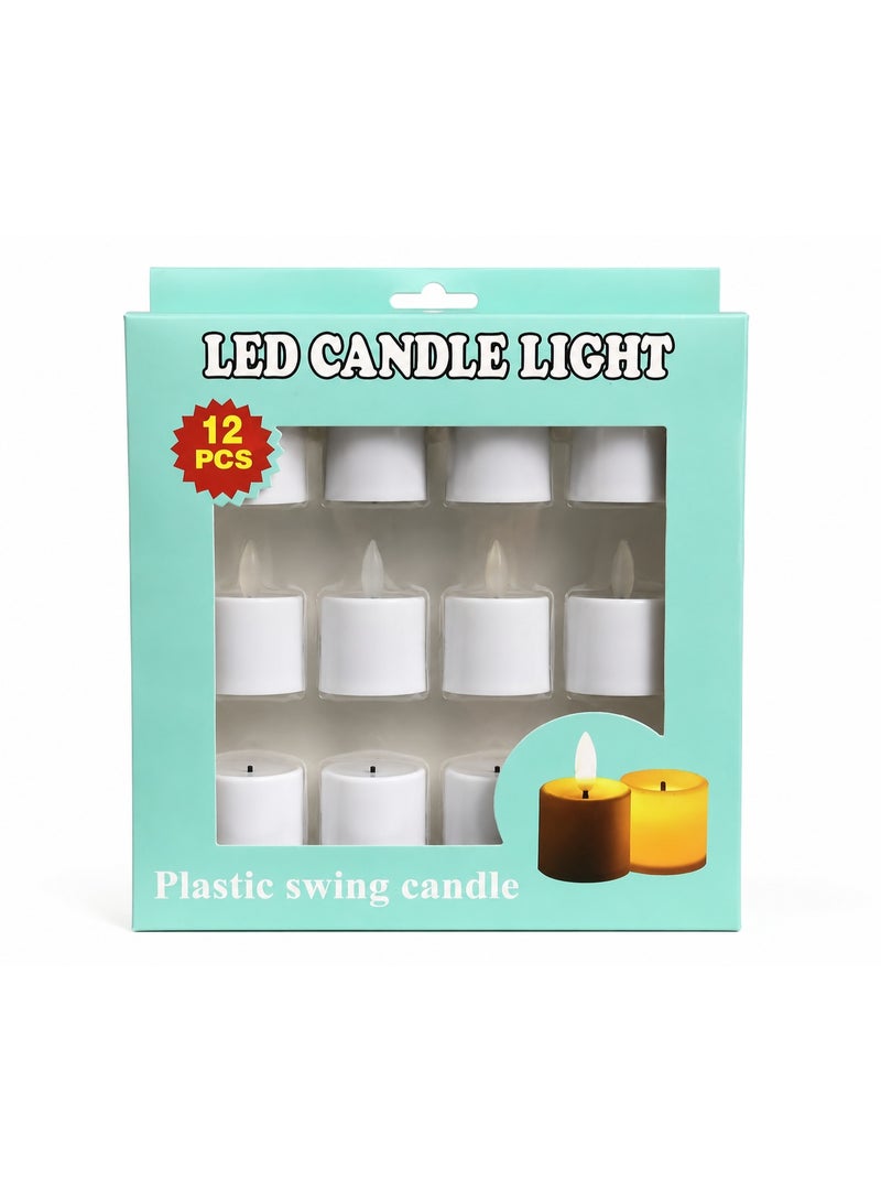 12 Pcs Led Flameless Candle Lantern Set, Warm White Flickering Light, Battery Operated, Realistic Moving Flame, Decorative Candles For Home, Ramadan, Eid, Weddings & Events - Image 1