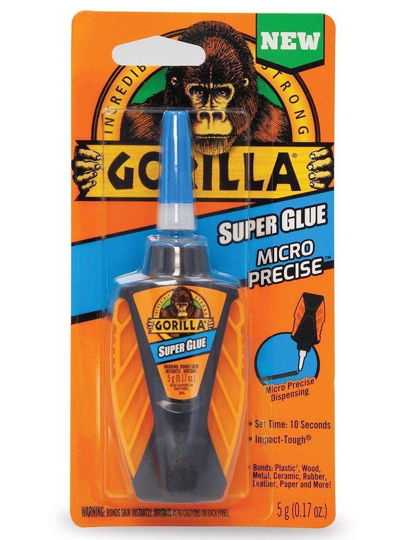 Gorilla Glue Gorilla Super Glue Micro Precise, 5g | Strong Instant Adhesive for Plastic, Wood, Metal, Ceramic, Rubber, Leather & More - Image 1