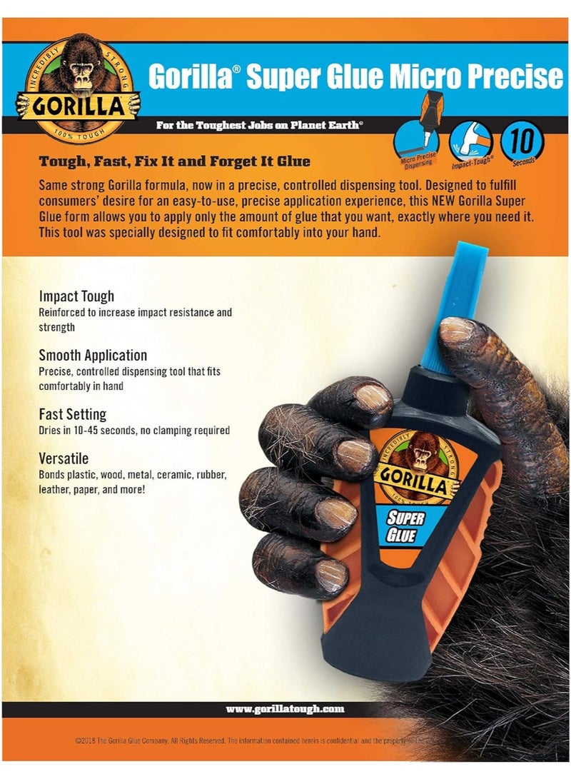Gorilla Glue Gorilla Super Glue Micro Precise, 5g | Strong Instant Adhesive for Plastic, Wood, Metal, Ceramic, Rubber, Leather & More - Image 2