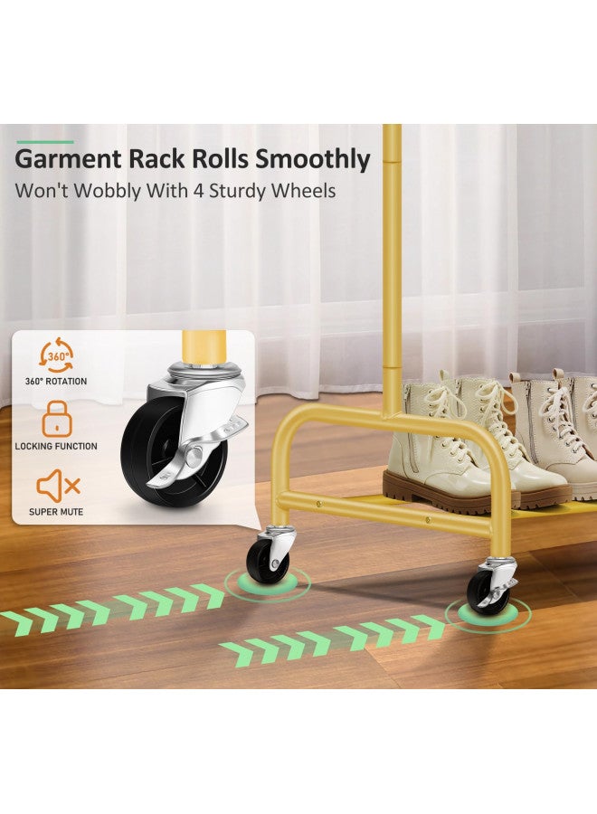 Sleeping Lamb SLEEPING LAMB Heavy Duty Clothes Racks for Hanging Clothing Rack, 43" Wide Rolling Garment Rack Metal Wardrobe Rack with Wheels Closet Hanger Rack for Coats, Shirts, Dress (Gold) - Image 3