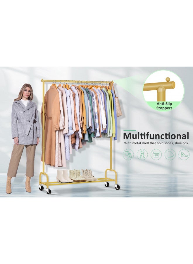 Sleeping Lamb SLEEPING LAMB Heavy Duty Clothes Racks for Hanging Clothing Rack, 43" Wide Rolling Garment Rack Metal Wardrobe Rack with Wheels Closet Hanger Rack for Coats, Shirts, Dress (Gold) - Image 4