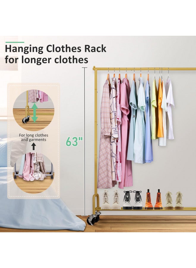 Sleeping Lamb SLEEPING LAMB Heavy Duty Clothes Racks for Hanging Clothing Rack, 43" Wide Rolling Garment Rack Metal Wardrobe Rack with Wheels Closet Hanger Rack for Coats, Shirts, Dress (Gold) - Image 2