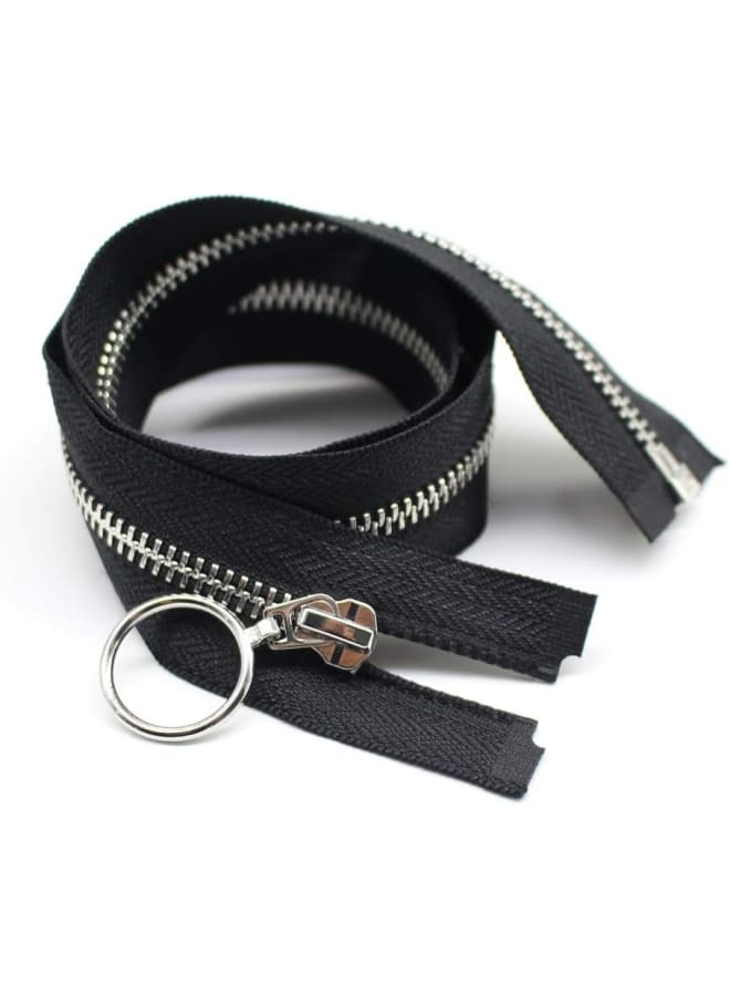 2PCS 26 Inch #5 Silver Separating Jacket Zipper Y-Teeth Metal Zippers for Jackets Sewing Coats Crafts (26" Silver) - Image 3