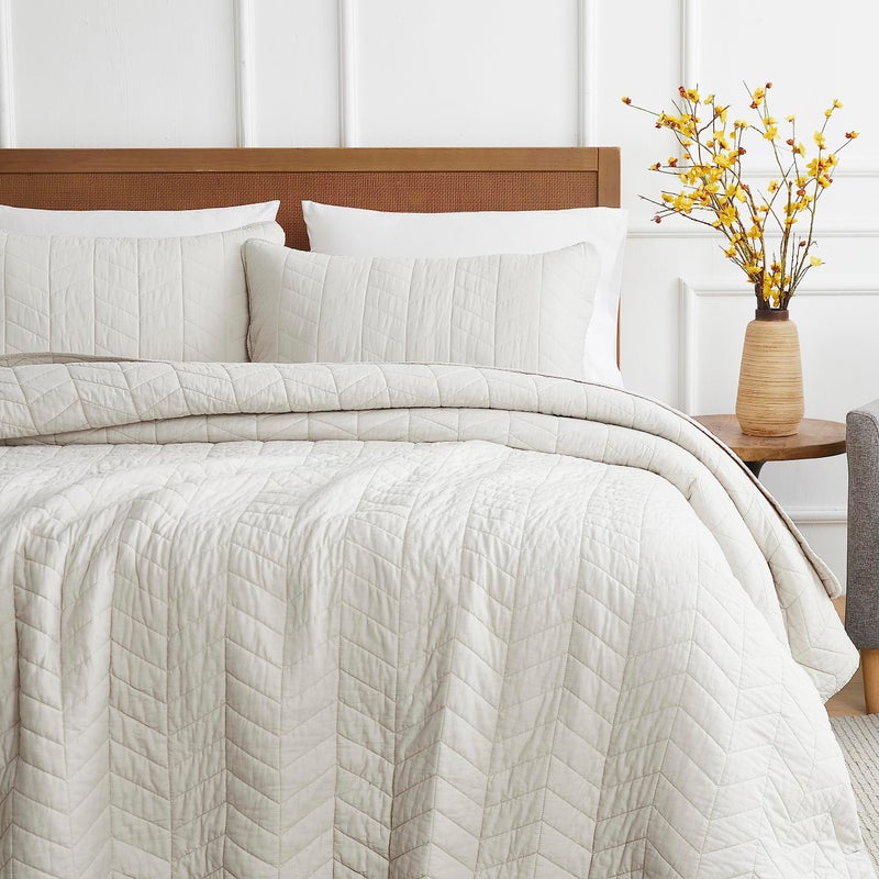 palassio Beige Cotton Quilt King Size Bedding Sets with Pillow Shams,White Lightweight Soft Bedspread Coverlet, Tan Cream Quilted Comforter Bed Cover for All Season, 3 Pieces, 106x96 inches - Image 3