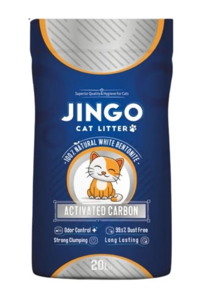 JINGO Sand dedicated to cat waste 20 liters 16 kilos absorption and high-performance agglomeration with the smell of active carbon 