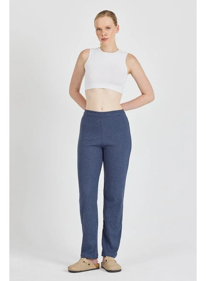 Women's Indigo High-Waisted Elastic Wide-Leg Daily Thin Jogger Pants Pajama.