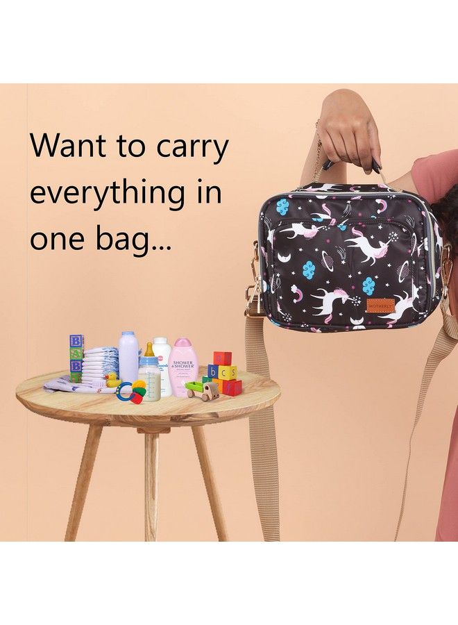 Motherly Mini Diaper Bag Hand Bag For Mothers For Casual Outings (Unicorn Black) - Image 5