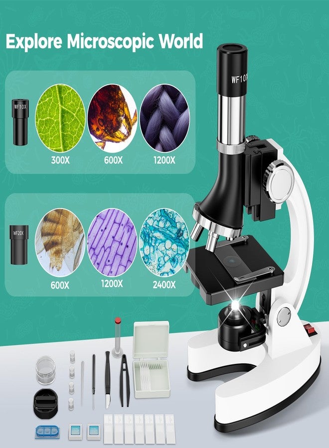 USCAMEL 2400X Kids Microscope Science Kit - Handheld Microscope for Kids with Prepared Slides Metal Body LED Light Carrying Box Educational Compound Toy Set for Children Ages 8-12 5 Year Old Boys & Girls Gift - Image 2