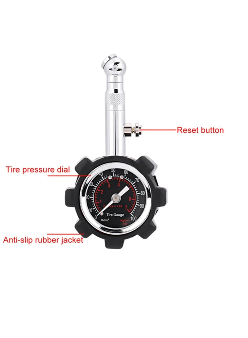Loquat Tire Pressure Gauge 0-100PSI, Heavy Duty Professional Manual Air Pressure Gauge Accurate Measurement - Image 3