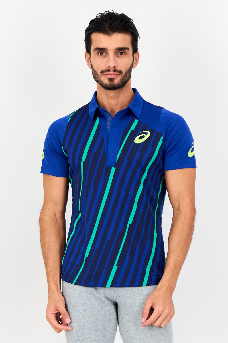 asics تي شيرت بولو تنس قصير الأكمام للرجال، متعدد الألوان - Image 1