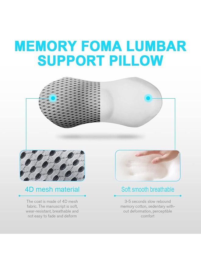 Lumbar Support Pillow, Memory Foam Lumbar Pillow for Low Back Pain Relief, Ergonomic Streamline Lumbar Pillow for Car Seat/Office Chair/Recliner/Bed (Grey)