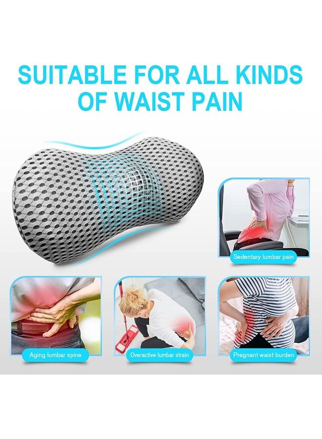 Lumbar Support Pillow, Memory Foam Lumbar Pillow for Low Back Pain Relief, Ergonomic Streamline Lumbar Pillow for Car Seat/Office Chair/Recliner/Bed (Grey)