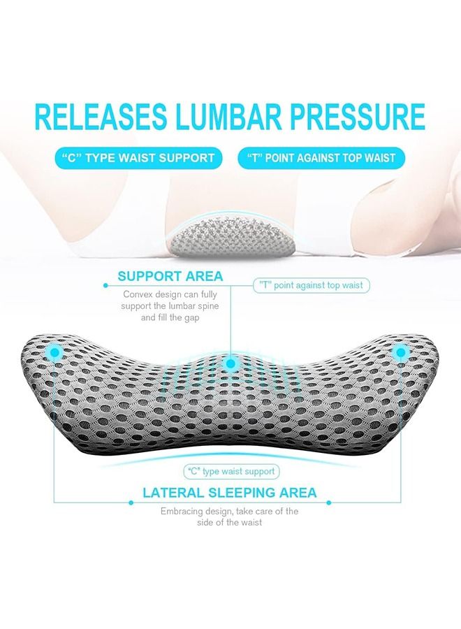 Lumbar Support Pillow, Memory Foam Lumbar Pillow for Low Back Pain Relief, Ergonomic Streamline Lumbar Pillow for Car Seat/Office Chair/Recliner/Bed (Grey)