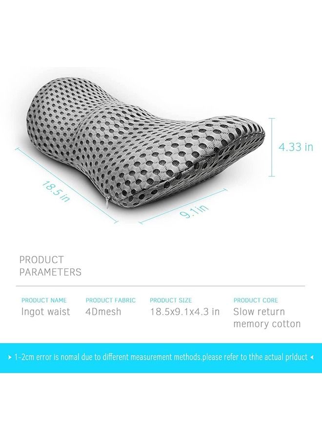 Lumbar Support Pillow, Memory Foam Lumbar Pillow for Low Back Pain Relief, Ergonomic Streamline Lumbar Pillow for Car Seat/Office Chair/Recliner/Bed (Grey)
