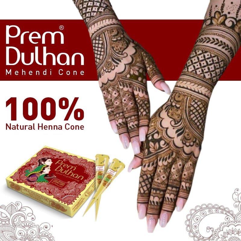 Prem Dulhan Natural HennaBased Mehendi Cones Set Pack of 4 48 Cones for Hand Designing  ChemicalFree Perfect for Weddings  Traditional Occasions  Yellow Joy Box for Women  Girls - Image 2