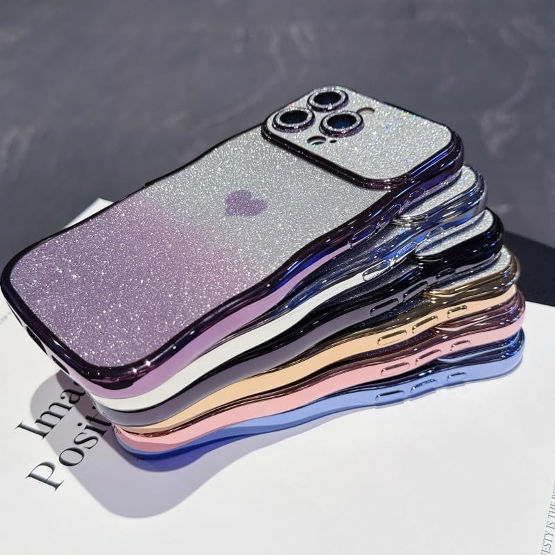 Electroplated Curly Wavy Frame Glitter Bling Love Heart Compatible with iPhone Case (iPhone 13 Pro Max,Silver) - Image 5