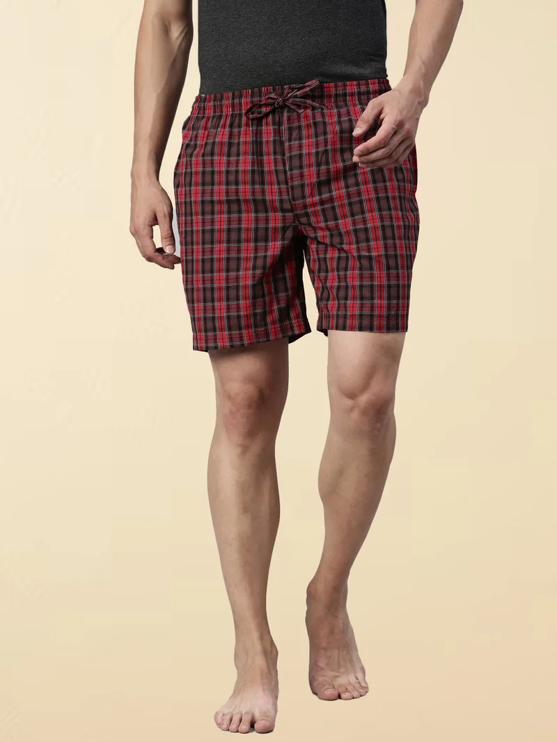 جوفن شورت رجالي كاروهات أحمر