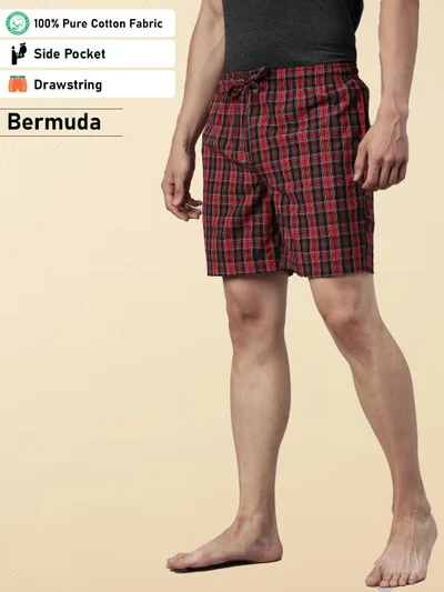 جوفن شورت رجالي كاروهات أحمر