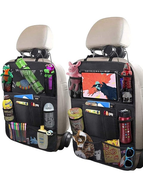 Backseat Car Organizer, Kick Mats Back Seat Protector with Touch Screen Tablet Holder, Back Seat Organizer for Kids with 9 Storage Pockets, Travel Accessories (2 Pack, Black)
