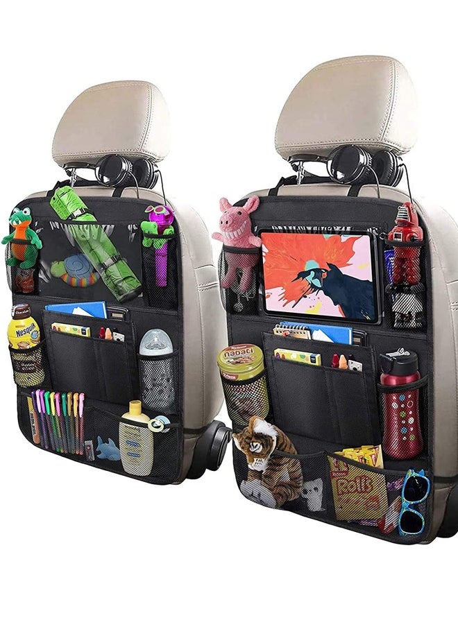 Generic - Backseat Car Organizer, Kick Mats Back Seat Protector with Touch Screen Tablet Holder, Back Seat Organizer for Kids with 9 Storage Pockets, Travel Accessories (2 Pack, Black) - Image 1