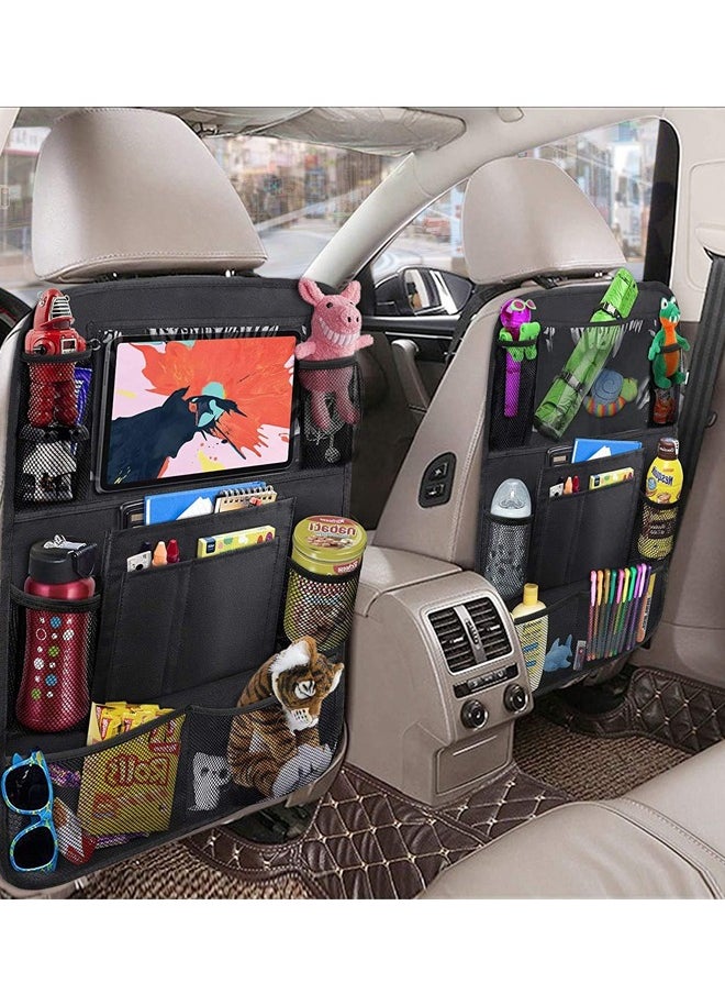 Generic - Backseat Car Organizer, Kick Mats Back Seat Protector with Touch Screen Tablet Holder, Back Seat Organizer for Kids with 9 Storage Pockets, Travel Accessories (2 Pack, Black) - Image 1