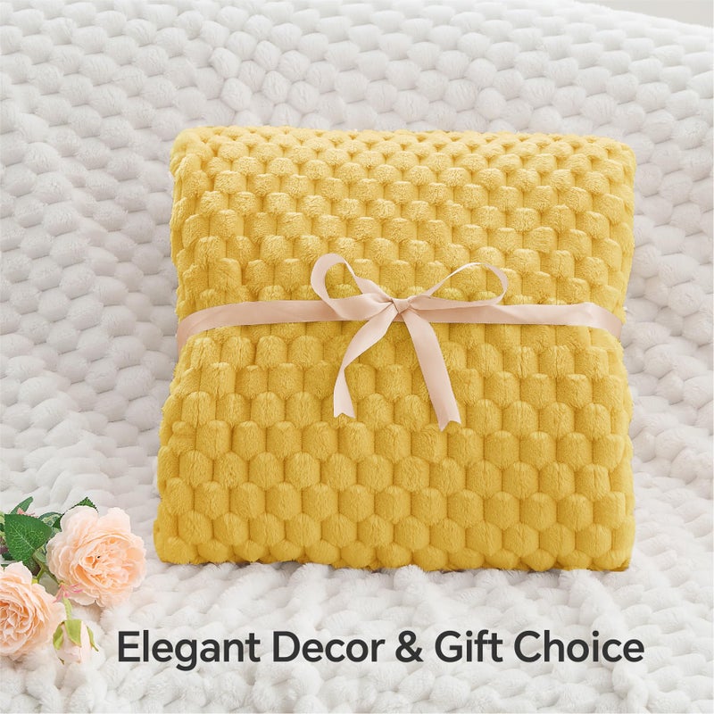 BEDELITE BEDELITE Fleece Throw Blanket for Couch & Bed - 3D Jacquard Decorative Yellow Blanket  Super Soft and Cozy Warm Fuzzy Blanket All Seasons Suitable  50x60Inches  - Image 4