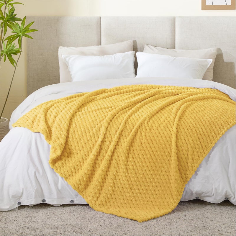 BEDELITE BEDELITE Fleece Throw Blanket for Couch & Bed - 3D Jacquard Decorative Yellow Blanket  Super Soft and Cozy Warm Fuzzy Blanket All Seasons Suitable  50x60Inches  - Image 5