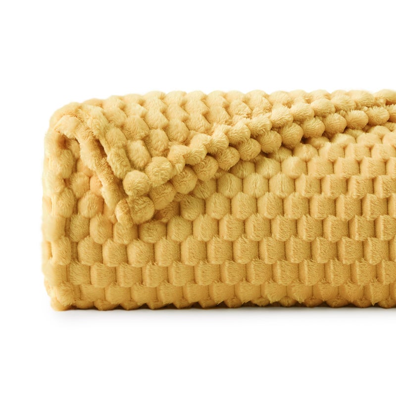 BEDELITE BEDELITE Fleece Throw Blanket for Couch & Bed - 3D Jacquard Decorative Yellow Blanket  Super Soft and Cozy Warm Fuzzy Blanket All Seasons Suitable  50x60Inches  - Image 1
