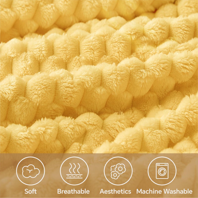 BEDELITE BEDELITE Fleece Throw Blanket for Couch & Bed - 3D Jacquard Decorative Yellow Blanket  Super Soft and Cozy Warm Fuzzy Blanket All Seasons Suitable  50x60Inches  - Image 3