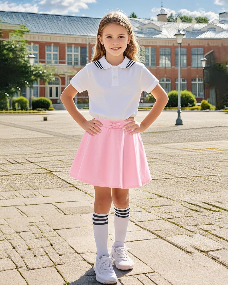 BOOPH Girls Skirts Kids Casual Mini Skorts Toddler Athletic Uniform Skirts with Pockets Pink 7-8 Years - Image 3