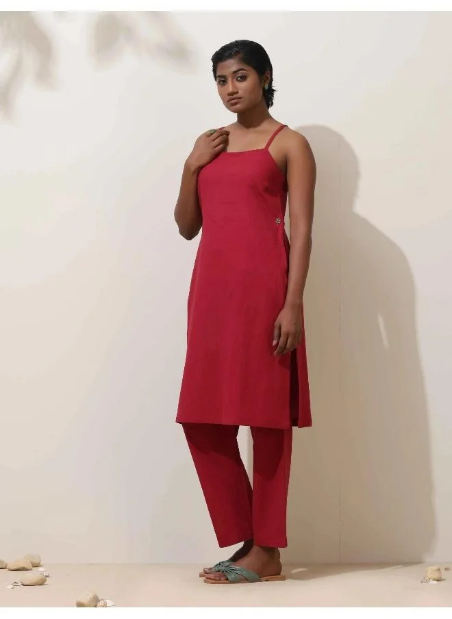 ترو برونز trueBrowns Maroon Cotton Kurta Co-Ord Set
