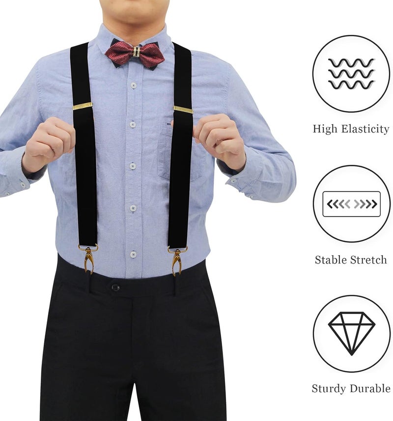 AYOSUSH Vintage Suspenders for Men Heavy Duty 4 Snap Hooks for Belt Loops Adjustable X Back - Image 3