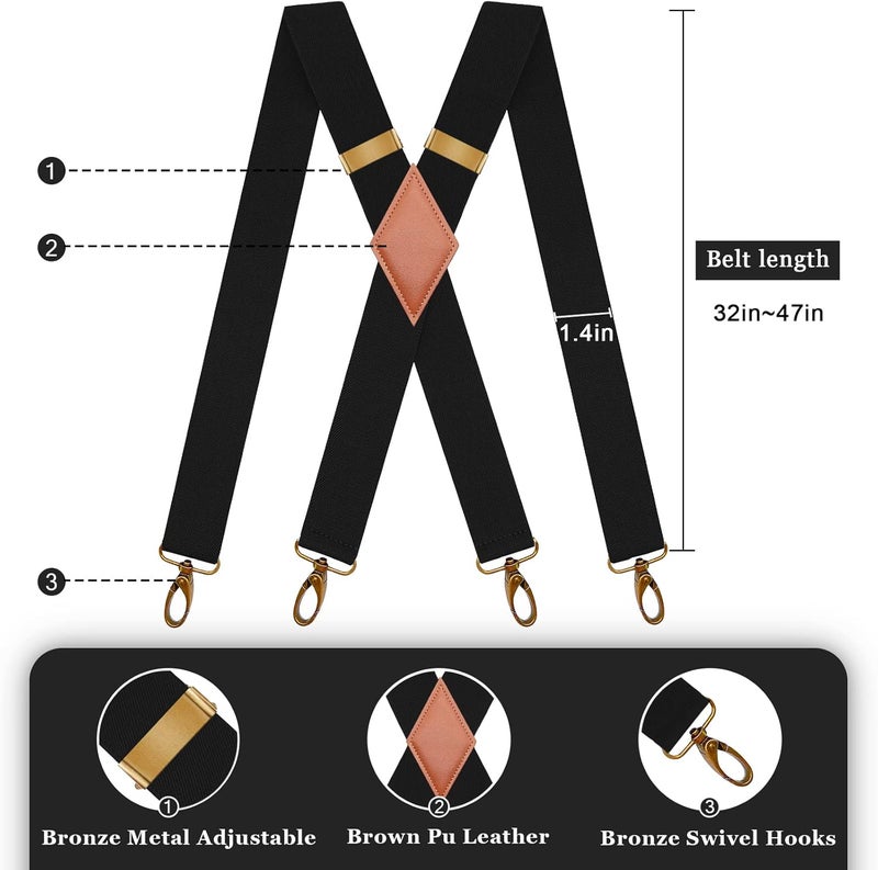 AYOSUSH Vintage Suspenders for Men Heavy Duty 4 Snap Hooks for Belt Loops Adjustable X Back - Image 2