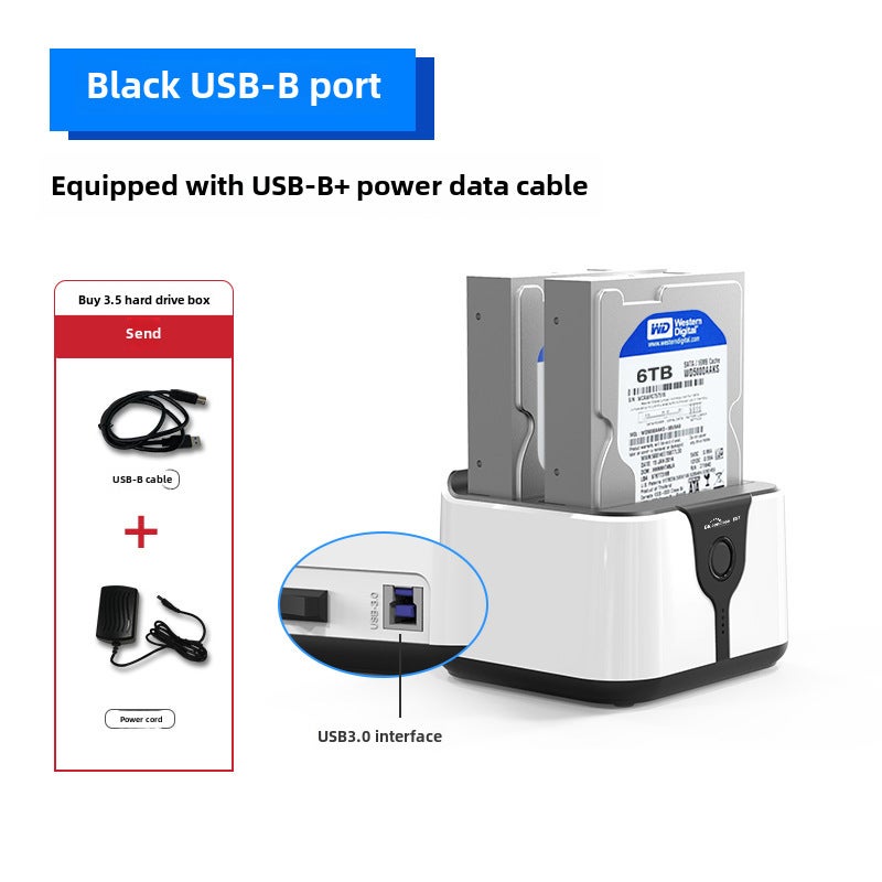 Dual HDD Dock with SATA 2.5/3.5 inch, USB3.0 and Clone Feature Plastic BAC Power Supply 