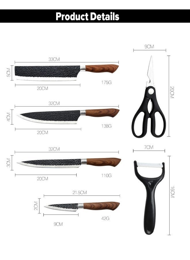 Forest Home European Black Blade Six-Piece Knife Set Chef's Bread Scissors Fruit Knife Chef's Knife Set / Home Kitchen / Kitchen & Dining / Cutlery / Cutlery Set Peeler / Slicer / Home Kitchen Kitchen Utensils & Gadgets - Image 4