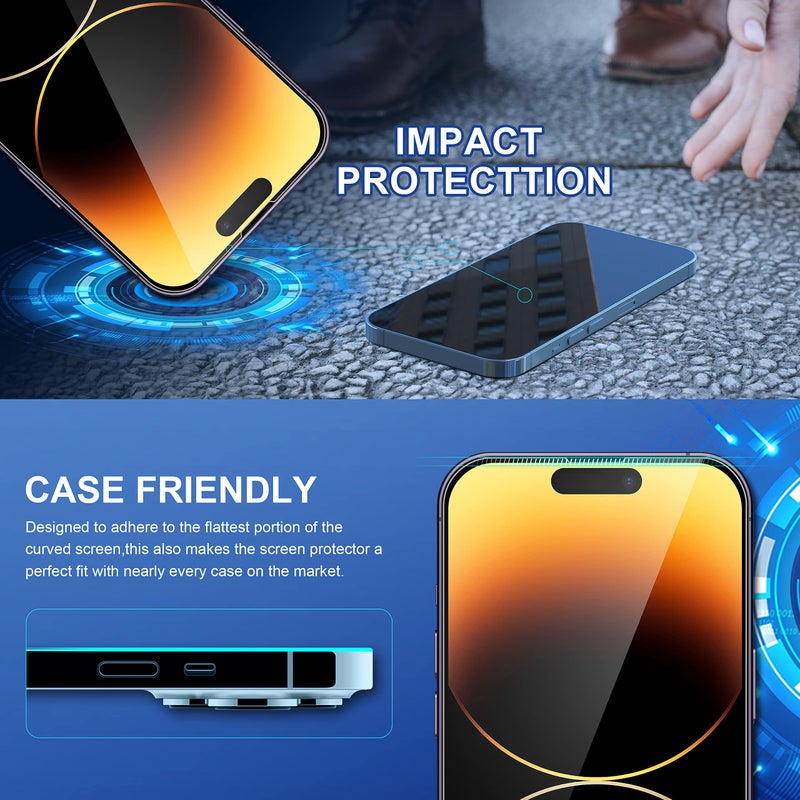 ImpactStrong 3-Pack Shatterproof Tempered Glass Screen Protector for iPhone 14 Pro Max [Easy Installation Frame] [Bubble Free] [9H Hardness] [Full Coverage] Case Friendly, 6.7 Inch - Image 3