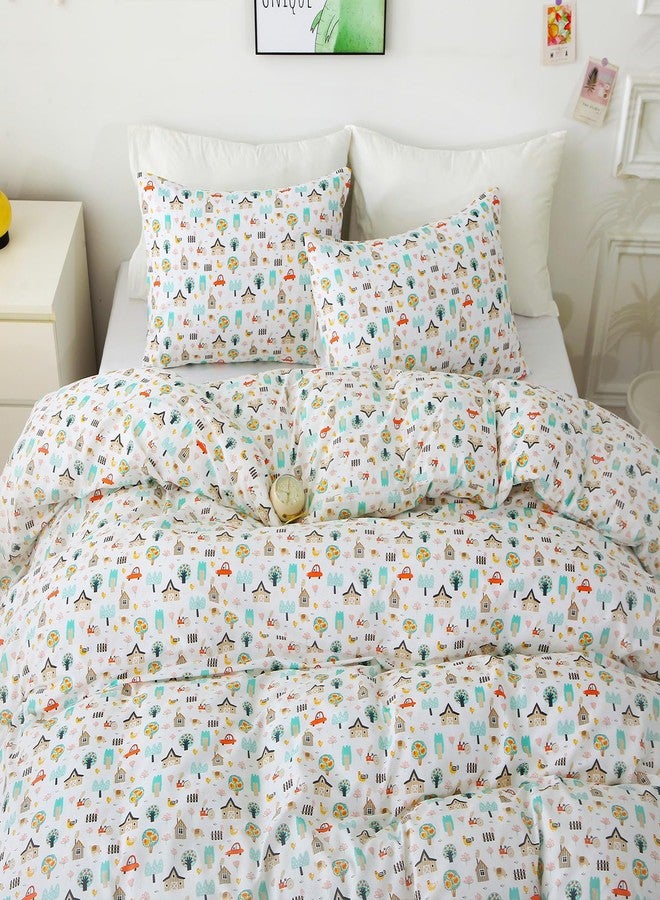 Ivellow Twin Duvet Cover for Kids Cartoon 100% Cotton Kids' Duvet Cover Sets Cottage Farm House Car Patterned Duvet Cover Ultra Soft Breathable Cute Toddler Bedding Set Zipper Closure Boys Girls Teens - Image 3