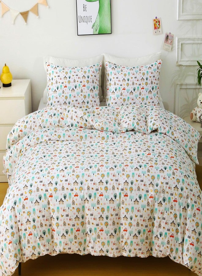 Ivellow Twin Duvet Cover for Kids Cartoon 100% Cotton Kids' Duvet Cover Sets Cottage Farm House Car Patterned Duvet Cover Ultra Soft Breathable Cute Toddler Bedding Set Zipper Closure Boys Girls Teens - Image 2