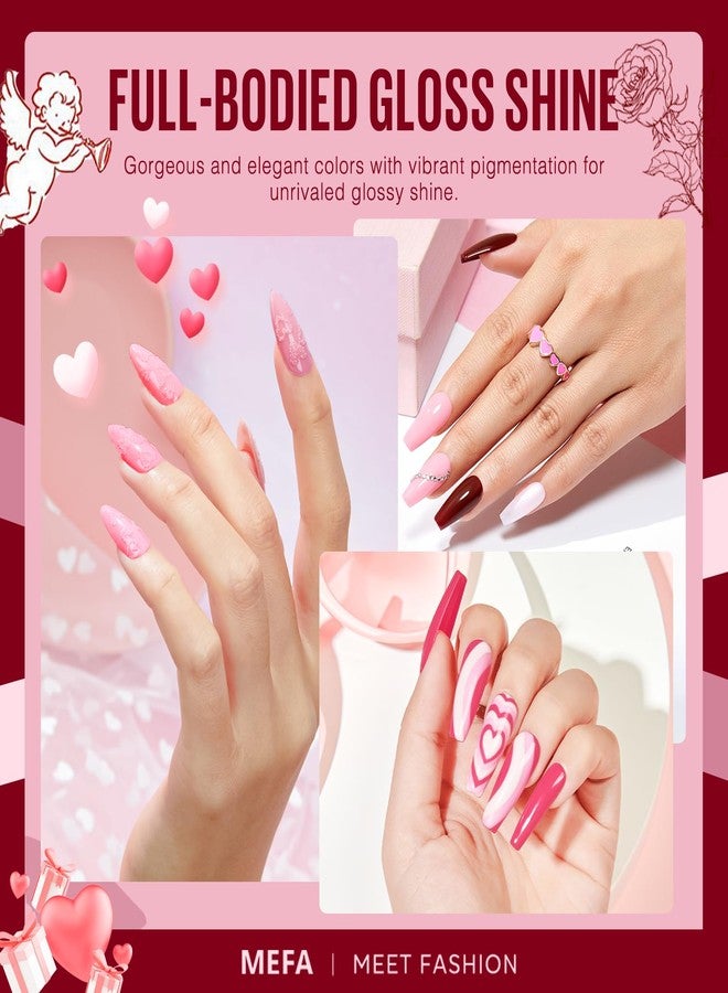 MEFA Gel Nail Polish Set, 12 Colors Burgundy Red Gel Polish Set Shimmering Red Pink Glitter Nail Polish Soak Off Rosy red Nude Gifts for Women Girl DIY Salon Home Manicure - Image 4