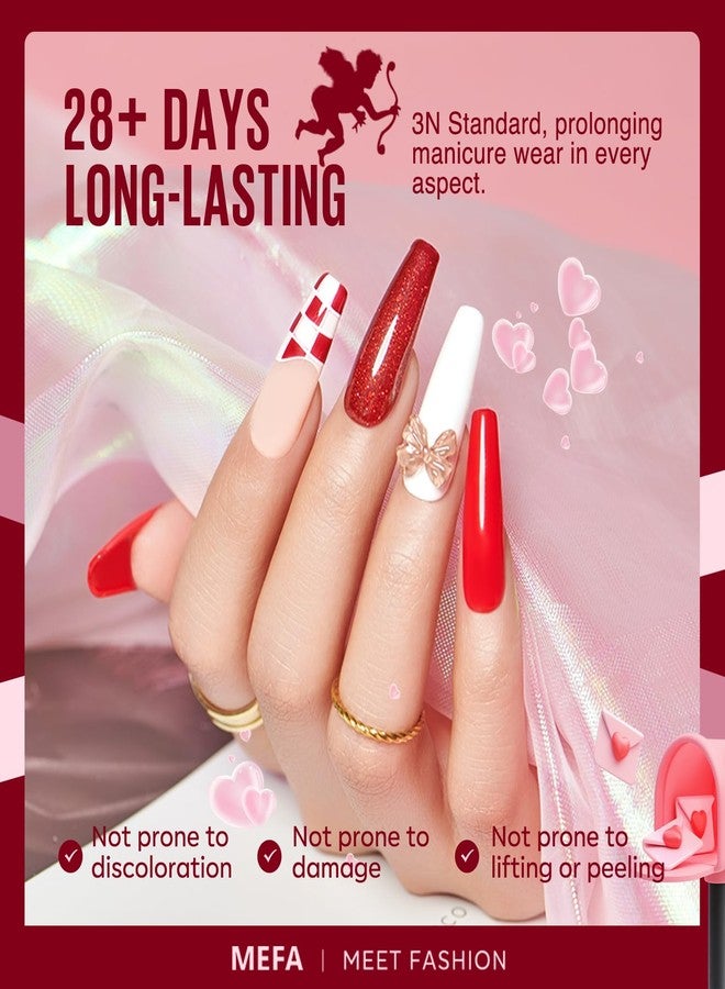 MEFA Gel Nail Polish Set, 12 Colors Burgundy Red Gel Polish Set Shimmering Red Pink Glitter Nail Polish Soak Off Rosy red Nude Gifts for Women Girl DIY Salon Home Manicure - Image 5