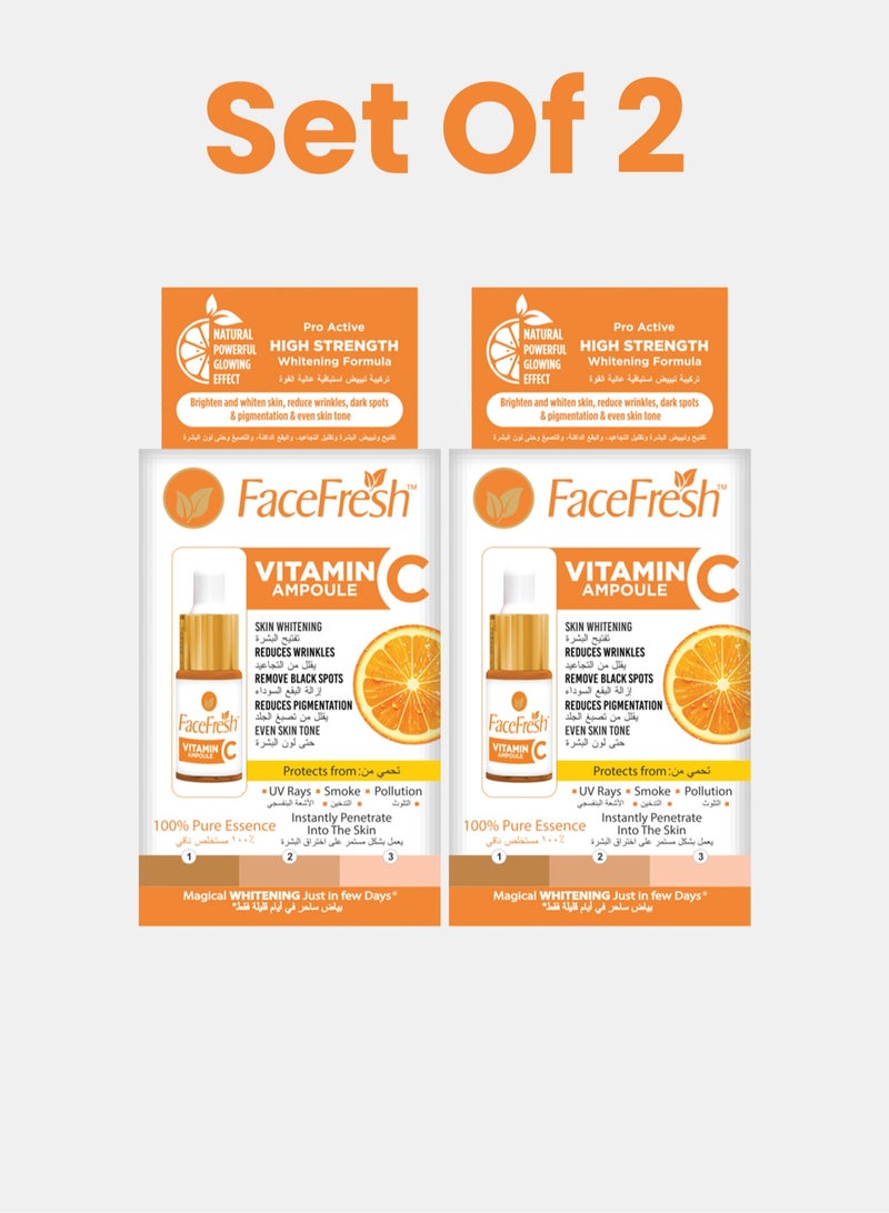 Face Fresh Set of 2 Vitamin C Ampoule Face Serum - Hyaluronate & Niacinamide, Reduces Dark Spots & Discoloration, Brightens & Improves Skin Texture, For All Skin Types 5ml 