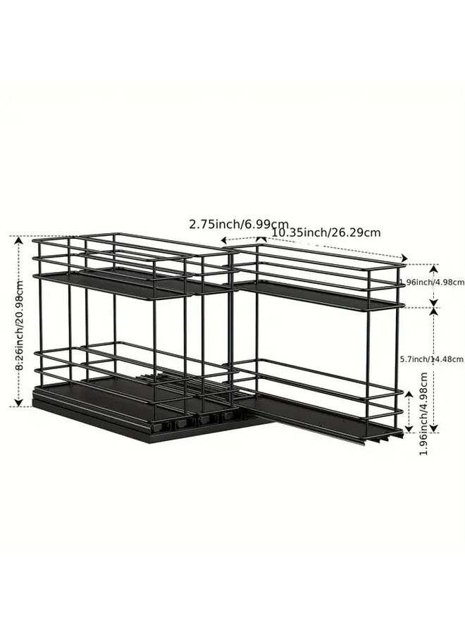 Triple Drawer Double Tier Pull Out Metal Kitchen Seasoning Spice Shelf Cabinet Organizer No Punch Installation Three Pull Out Baskets - Image 3