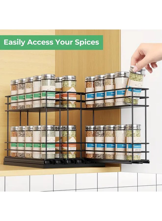 Triple Drawer Double Tier Pull Out Metal Kitchen Seasoning Spice Shelf Cabinet Organizer No Punch Installation Three Pull Out Baskets - Image 2