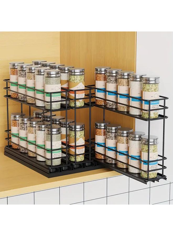 Triple Drawer Double Tier Pull Out Metal Kitchen Seasoning Spice Shelf Cabinet Organizer No Punch Installation Three Pull Out Baskets - Image 1