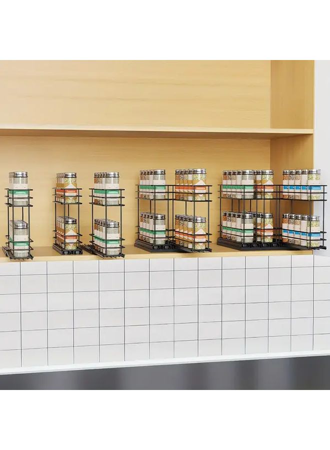 Triple Drawer Double Tier Pull Out Metal Kitchen Seasoning Spice Shelf Cabinet Organizer No Punch Installation Three Pull Out Baskets - Image 5