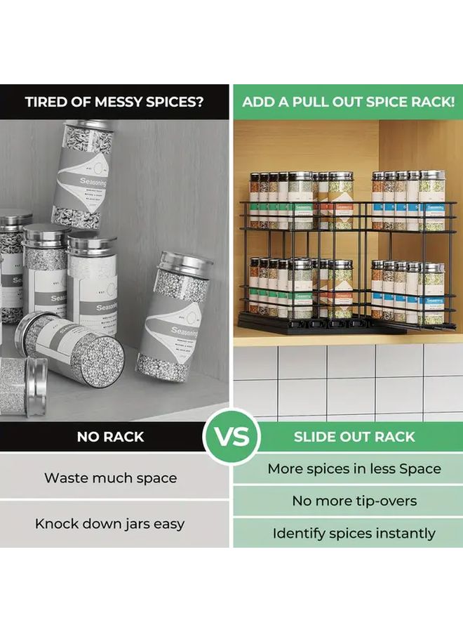 Triple Drawer Double Tier Pull Out Metal Kitchen Seasoning Spice Shelf Cabinet Organizer No Punch Installation Three Pull Out Baskets - Image 4