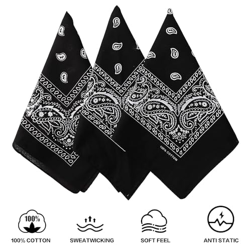 DIKHAWA Unisex Soft Breathable Cotton Paisley Printed Cowboy Bandanas,Headband,Scarf (BLACK_50CM X 50CM_Pack of 1) - Image 5
