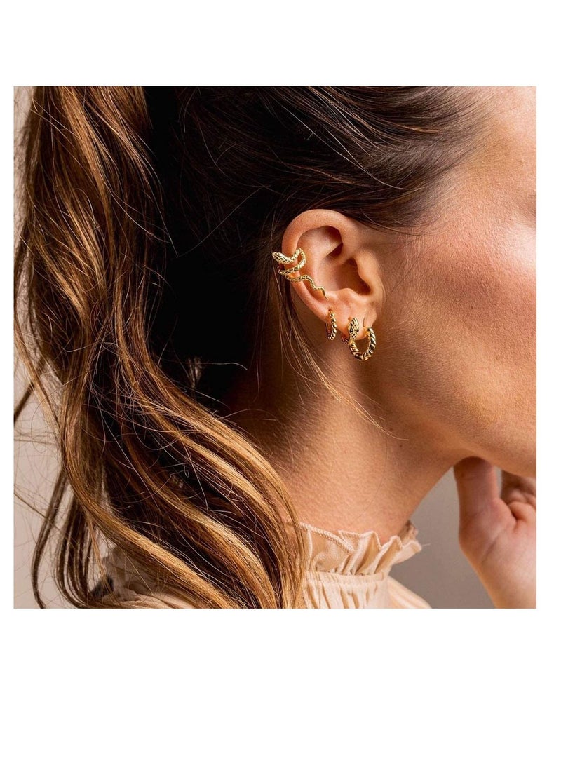 KASTWAVE Personality Creative Gold Earrings, KASTWAVE Cool Golden Snake Ear Clips,Plated Non Pierced Ear Cartilage Clip, Thick Handmade Snake Wrap Hoop, Delicate Ear Cuff Earring for Women - Image 5