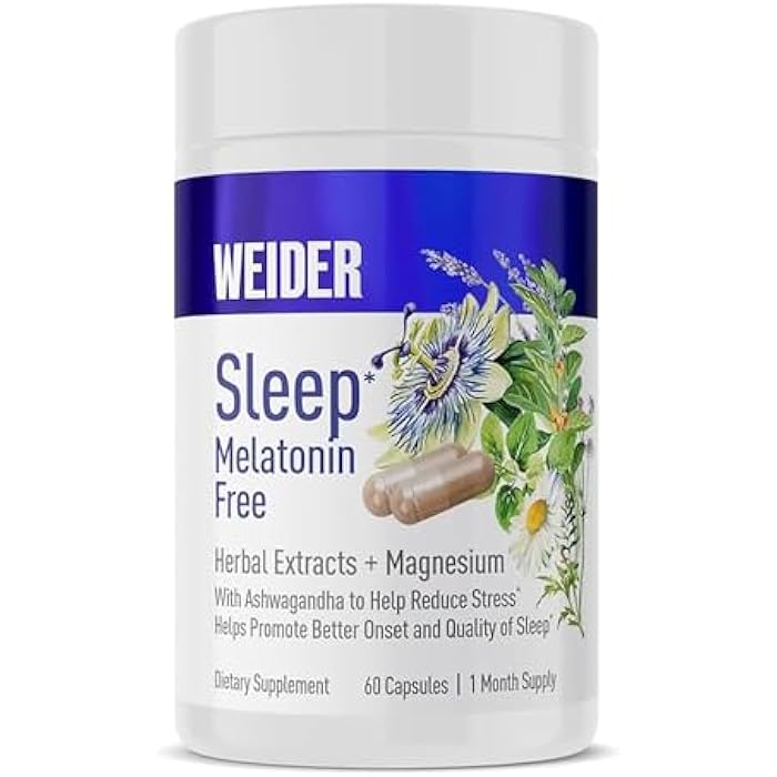 Weider Sleep Supplement - Melatonin-Free Capsule - Natural Sleep Support - with Ashwagandha, Magnesium & Botanical Blend - Non-Habit Forming - Vegetarian - 60 Count - 1 Month Supply - Image 1